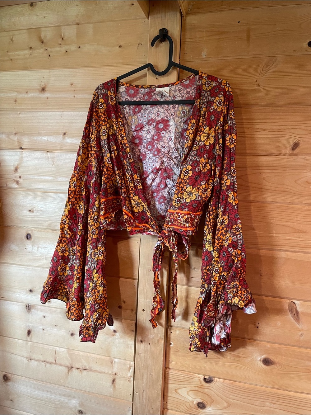 Floral Boho Wrap Dress - Red & Mustard